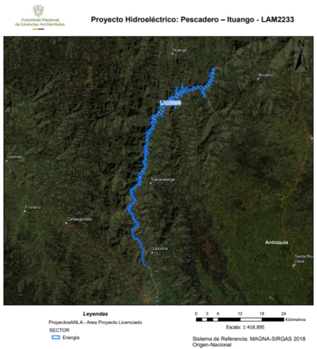Imagen de la geolocalización del Proyecto Hidroeléctrico Pescadero Ituango